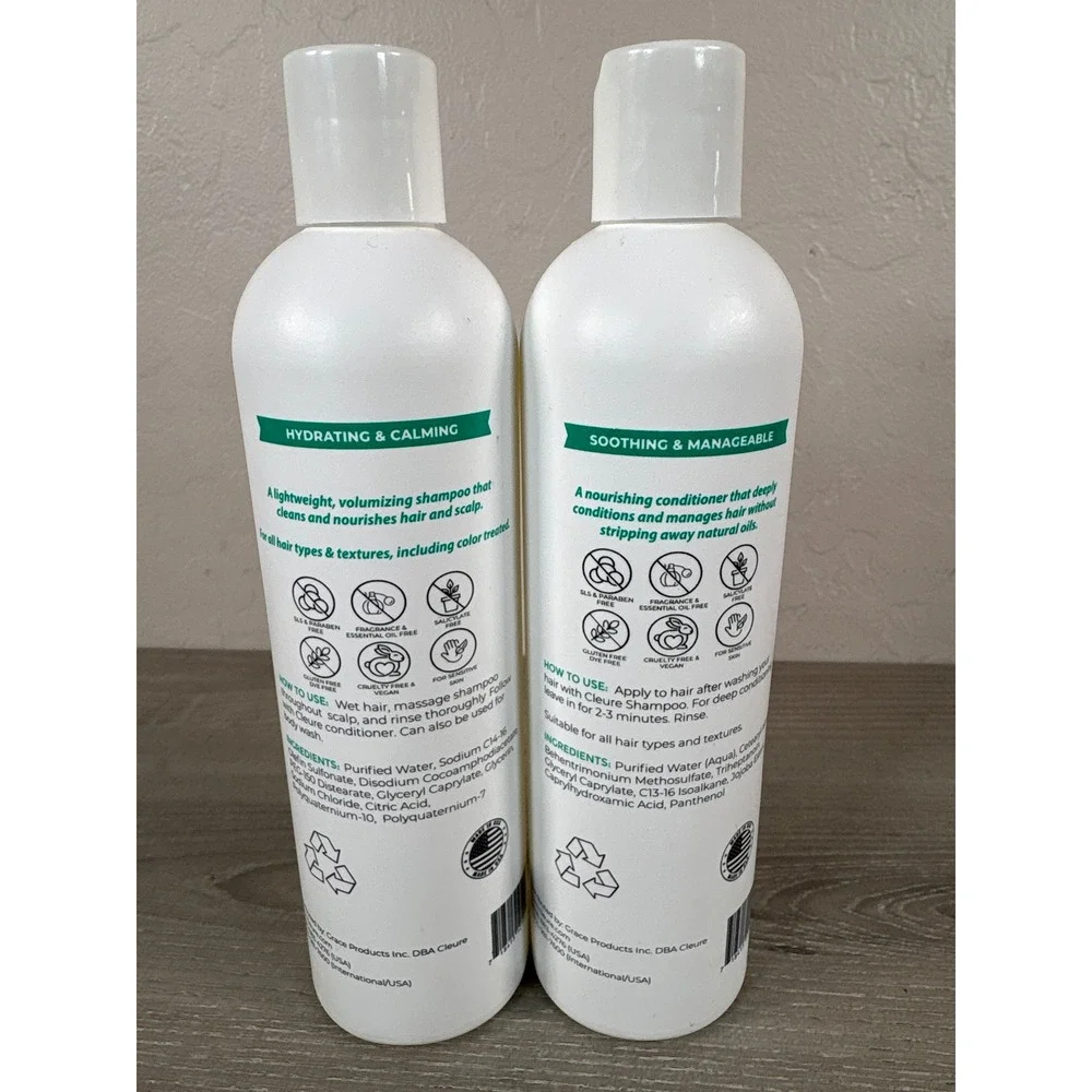 Cleure Fragrance Free Shampoo and Conditioner Set for Sensitive Skin 12oz Duo